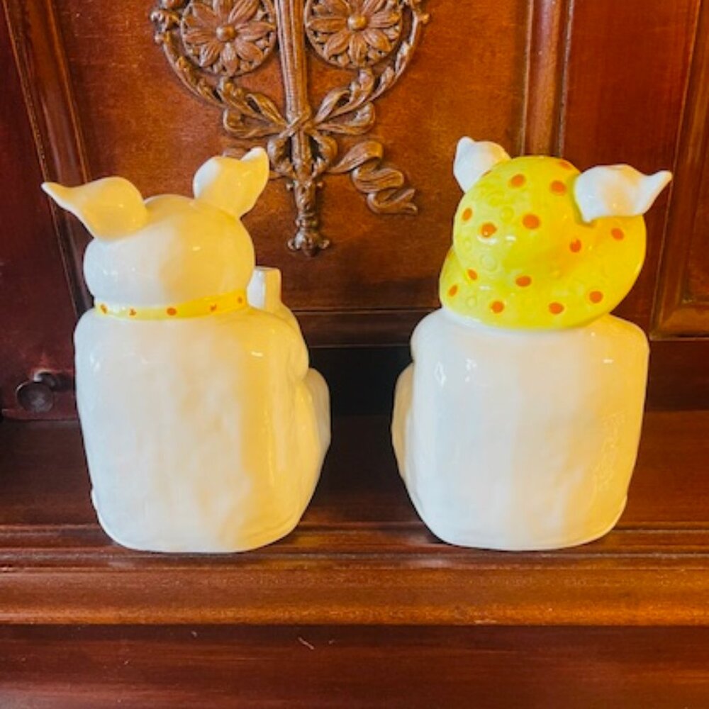 Vintage Fitz and Floyd Ceramic Pigs Bookends “Who's Afraid Of The Big Bad Wolf?" - Picture 4 of 7